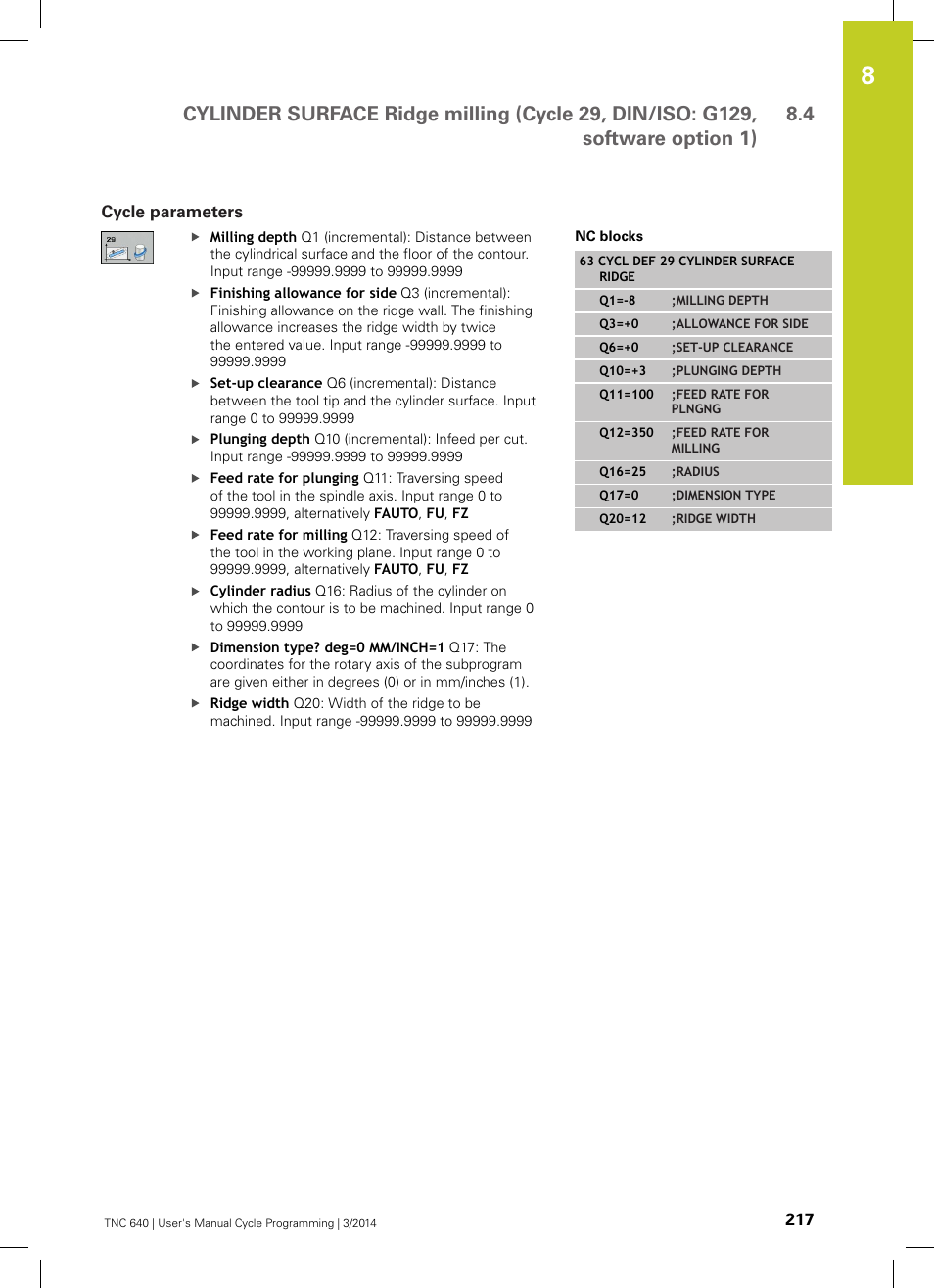 Cycle parameters | HEIDENHAIN TNC 640 (34059x-04) Cycle programming User Manual | Page 217 / 603