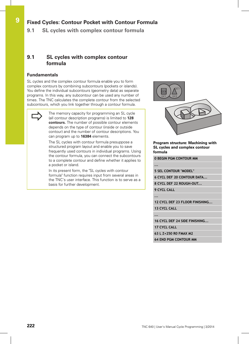1 sl cycles with complex contour formula, Fundamentals, Sl cycles with complex contour formula | HEIDENHAIN TNC 640 (34059x-04) Cycle programming User Manual | Page 222 / 603
