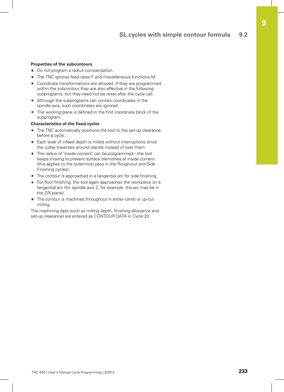 Sl cycles with simple contour formula 9.2 | HEIDENHAIN TNC 640 (34059x-04) Cycle programming User Manual | Page 233 / 603