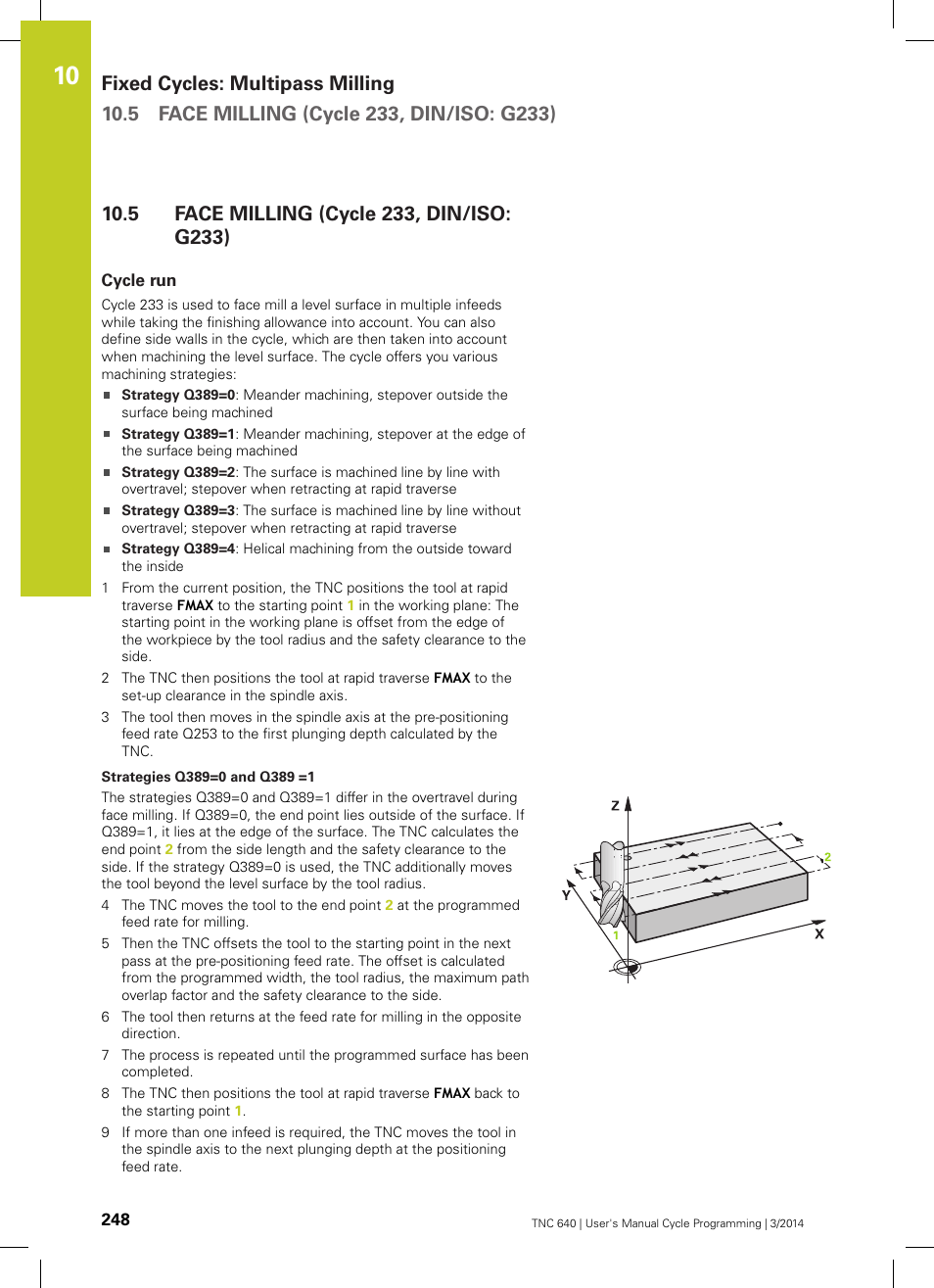 5 face milling (cycle 233, din/iso: g233), Cycle run, Face milling (cycle 233, din/iso: g233) | HEIDENHAIN TNC 640 (34059x-04) Cycle programming User Manual | Page 248 / 603