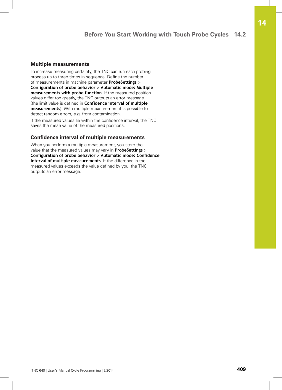 Multiple measurements, Confidence interval of multiple measurements | HEIDENHAIN TNC 640 (34059x-04) Cycle programming User Manual | Page 409 / 603