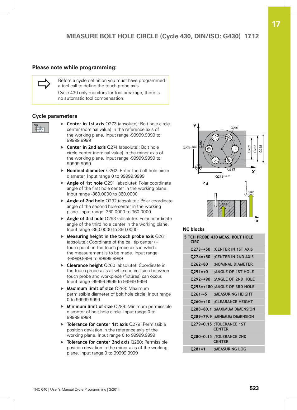 Please note while programming, Cycle parameters | HEIDENHAIN TNC 640 (34059x-04) Cycle programming User Manual | Page 523 / 603