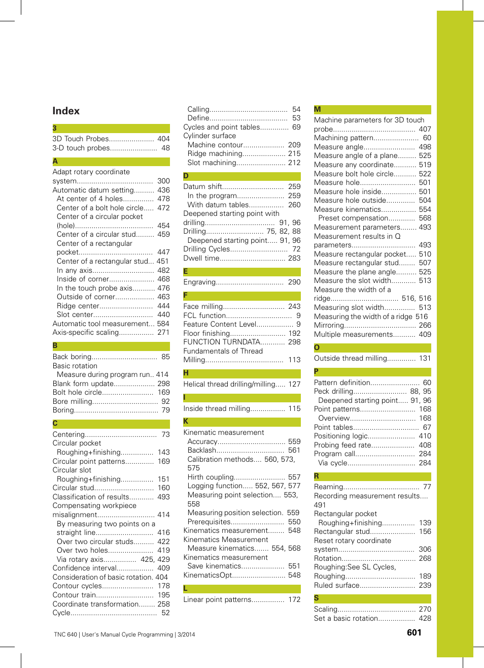 Index | HEIDENHAIN TNC 640 (34059x-04) Cycle programming User Manual | Page 601 / 603