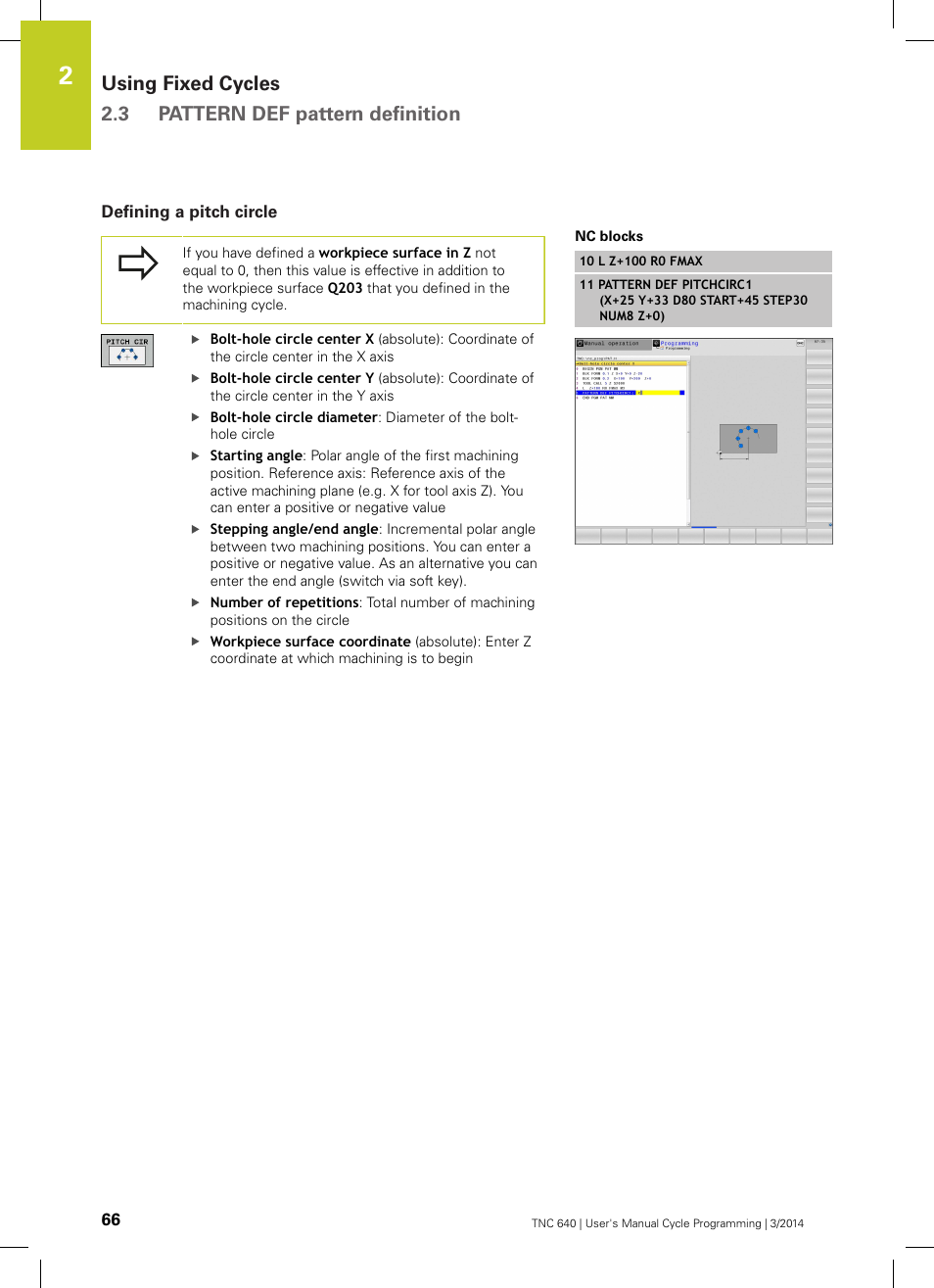 Defining a pitch circle | HEIDENHAIN TNC 640 (34059x-04) Cycle programming User Manual | Page 66 / 603