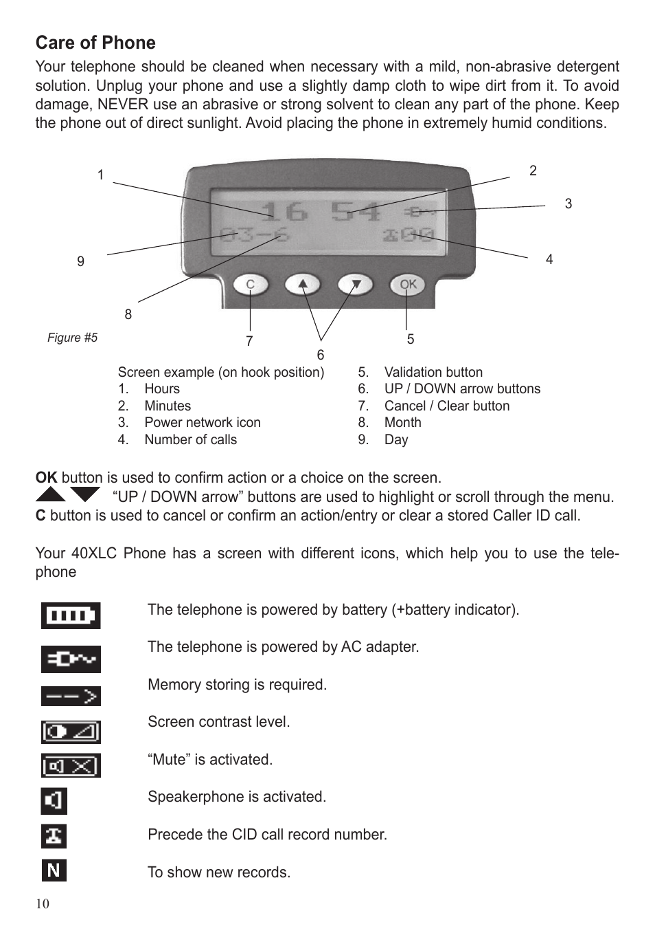 Care of phone | ClearSounds 40XLC User Manual | Page 10 / 36