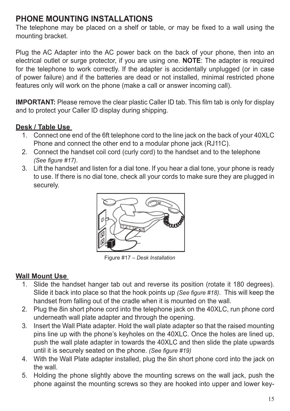 Phone mounting installations | ClearSounds 40XLC User Manual | Page 15 / 36