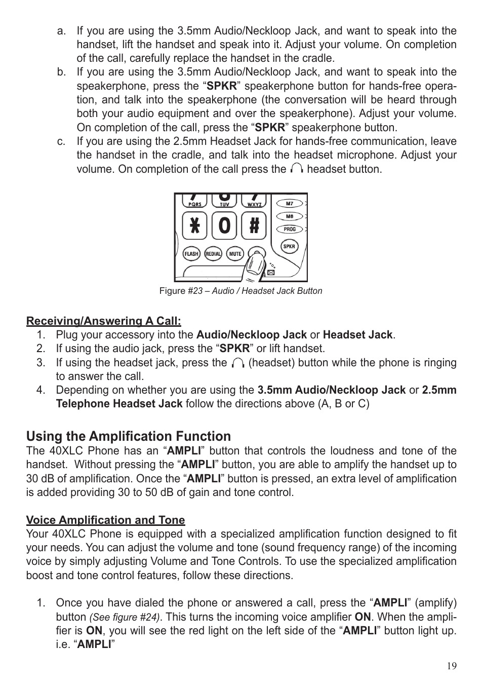 Using the amplification function | ClearSounds 40XLC User Manual | Page 19 / 36