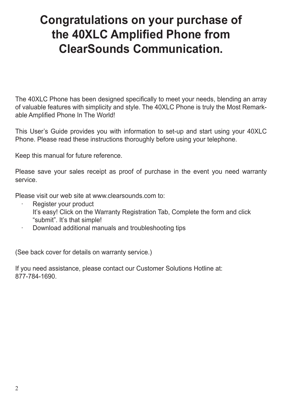 ClearSounds 40XLC User Manual | Page 2 / 36