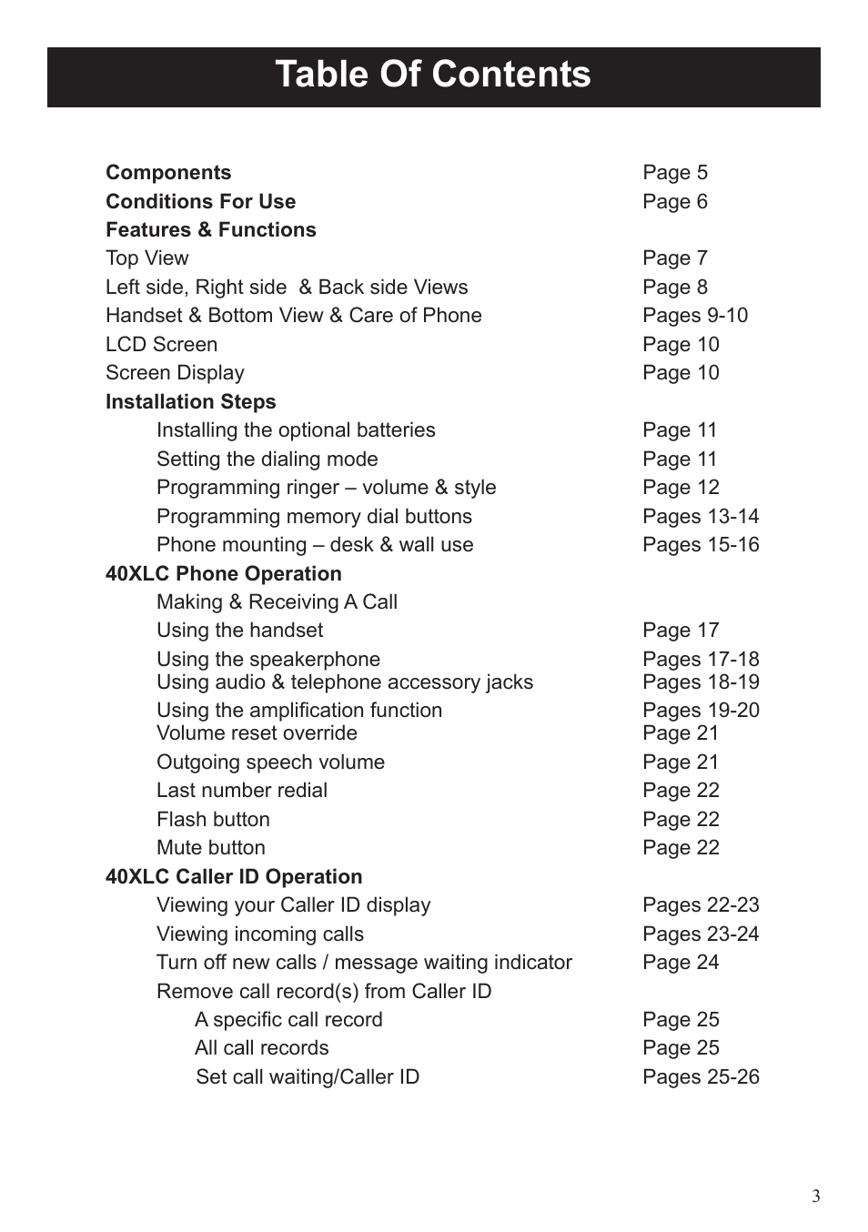 ClearSounds 40XLC User Manual | Page 3 / 36