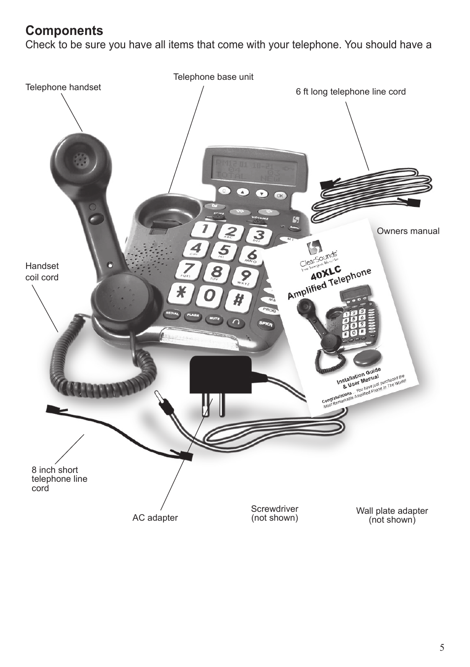 Components | ClearSounds 40XLC User Manual | Page 5 / 36