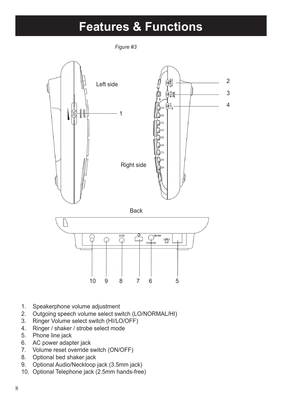 Features & functions | ClearSounds 40XLC User Manual | Page 8 / 36