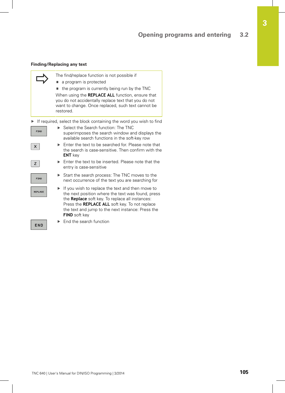 Opening programs and entering 3.2 | HEIDENHAIN TNC 640 (34059x-04) ISO programming User Manual | Page 105 / 645