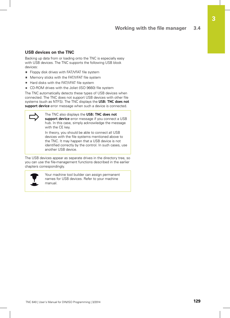 Usb devices on the tnc, Working with the file manager 3.4 | HEIDENHAIN TNC 640 (34059x-04) ISO programming User Manual | Page 129 / 645