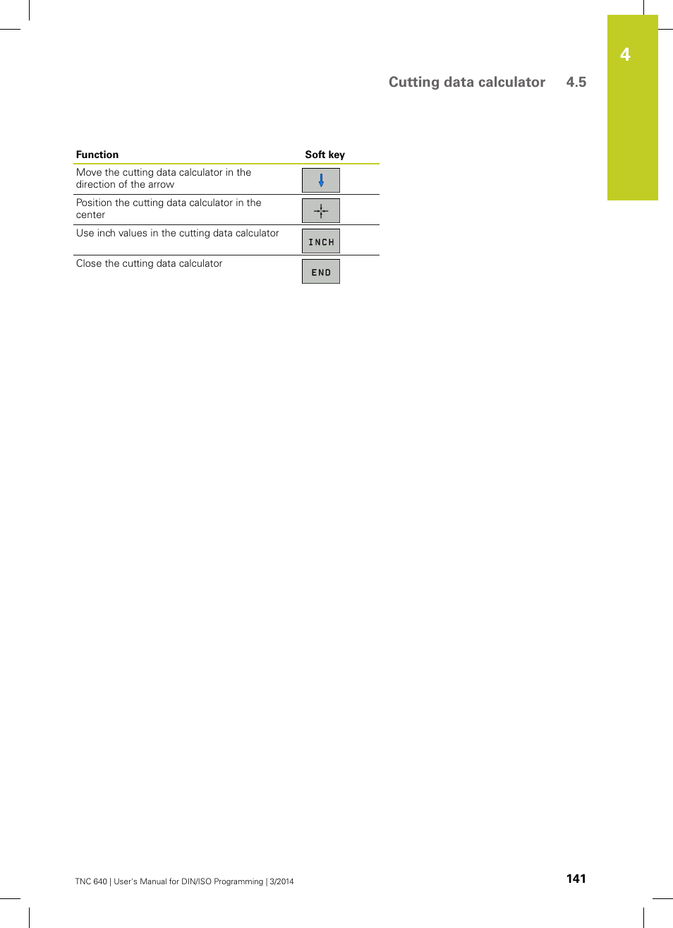 Cutting data calculator 4.5 | HEIDENHAIN TNC 640 (34059x-04) ISO programming User Manual | Page 141 / 645