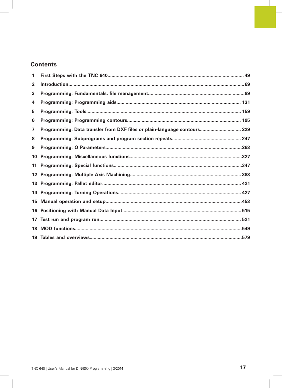 HEIDENHAIN TNC 640 (34059x-04) ISO programming User Manual | Page 17 / 645