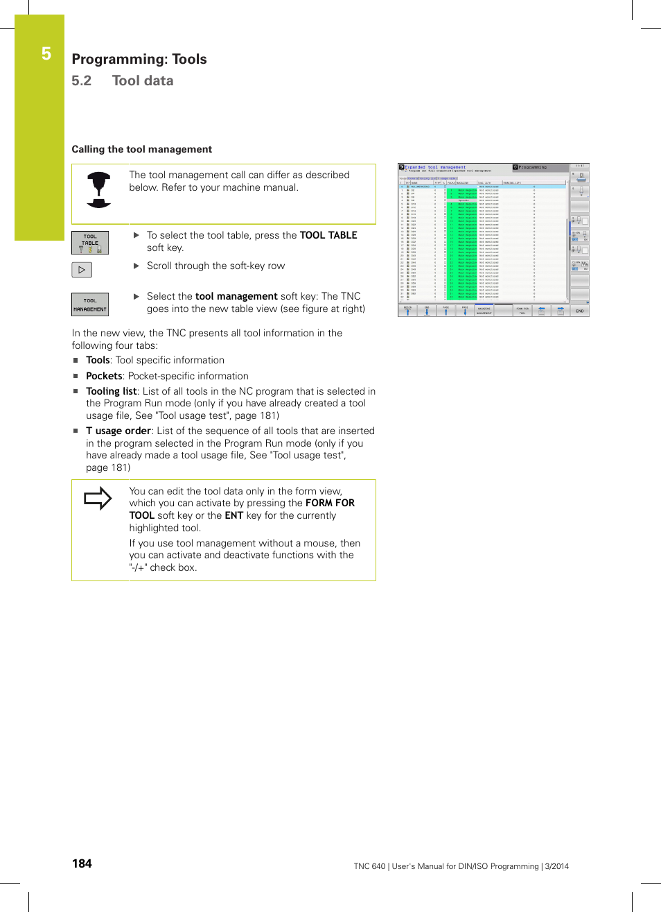 Programming: tools 5.2 tool data | HEIDENHAIN TNC 640 (34059x-04) ISO programming User Manual | Page 184 / 645