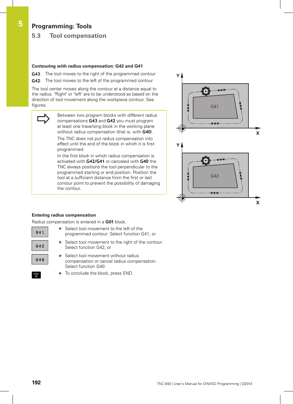 Programming: tools 5.3 tool compensation | HEIDENHAIN TNC 640 (34059x-04) ISO programming User Manual | Page 192 / 645