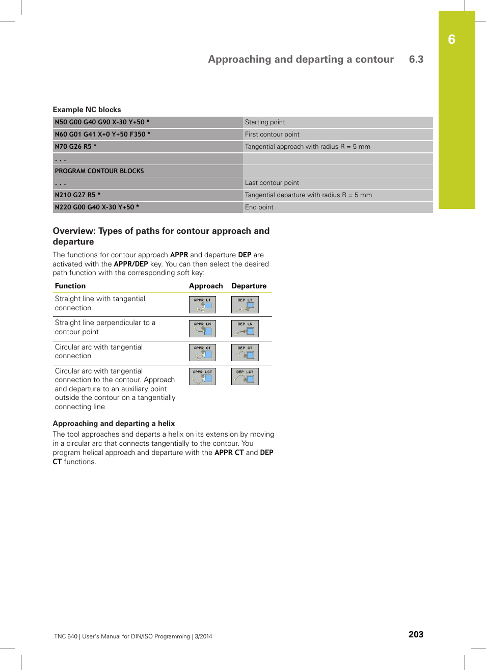 Approaching and departing a contour 6.3 | HEIDENHAIN TNC 640 (34059x-04) ISO programming User Manual | Page 203 / 645