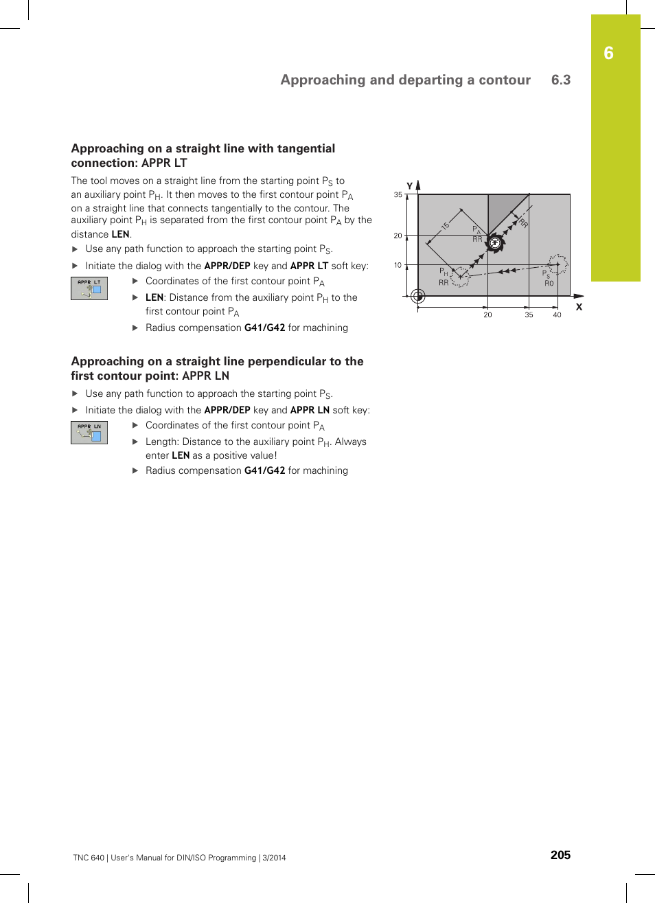 Approaching and departing a contour 6.3 | HEIDENHAIN TNC 640 (34059x-04) ISO programming User Manual | Page 205 / 645