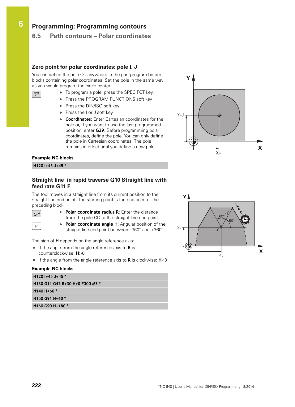 Zero point for polar coordinates: pole i, j | HEIDENHAIN TNC 640 (34059x-04) ISO programming User Manual | Page 222 / 645