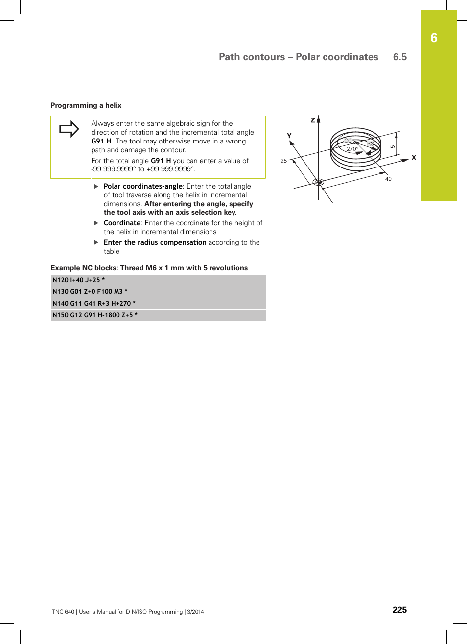 Path contours – polar coordinates 6.5 | HEIDENHAIN TNC 640 (34059x-04) ISO programming User Manual | Page 225 / 645