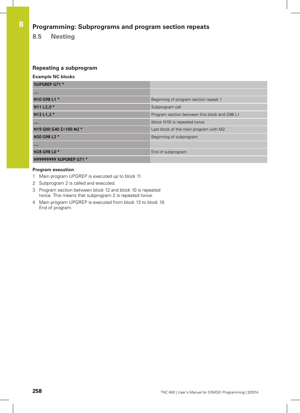 Repeating a subprogram | HEIDENHAIN TNC 640 (34059x-04) ISO programming User Manual | Page 258 / 645