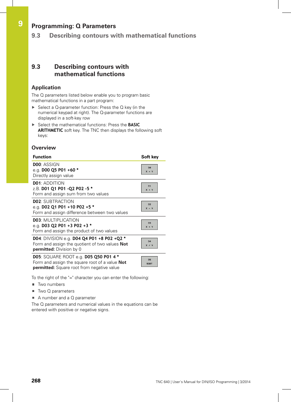 3 describing contours with mathematical functions, Application, Overview | Describing contours with mathematical functions | HEIDENHAIN TNC 640 (34059x-04) ISO programming User Manual | Page 268 / 645