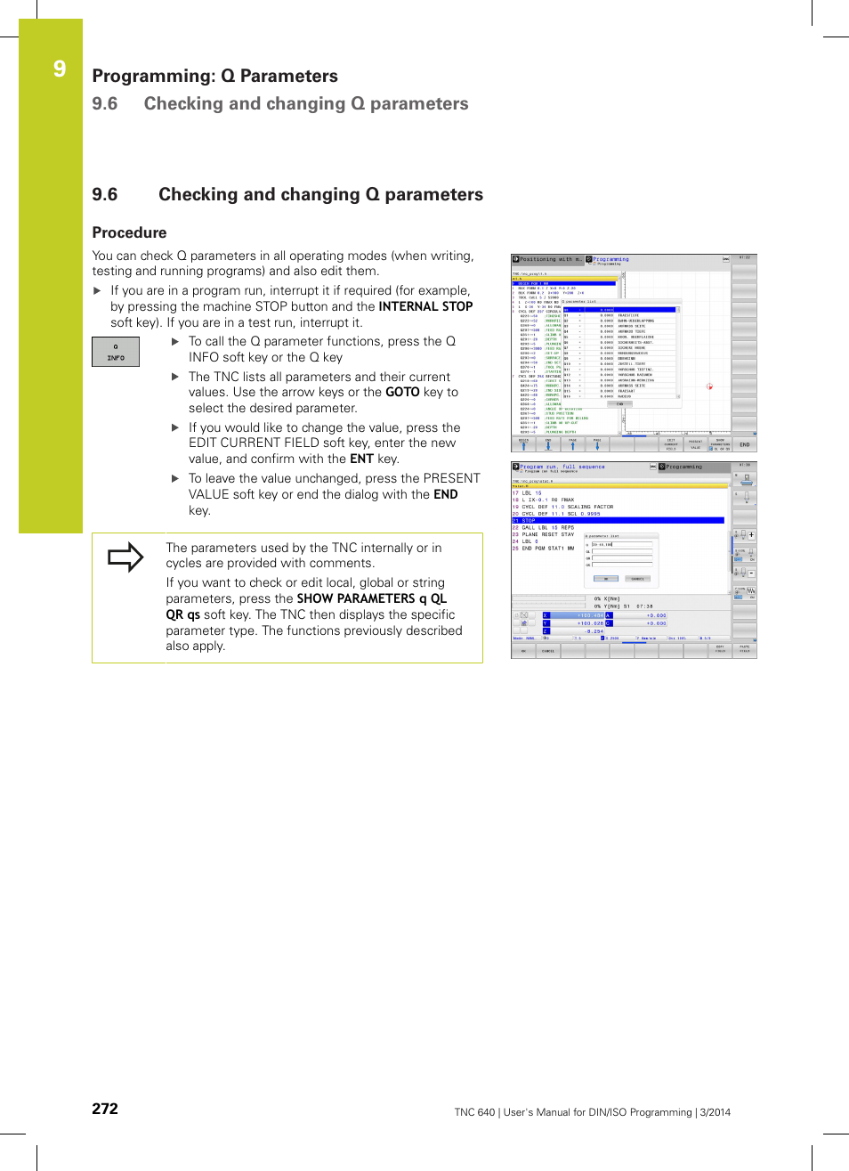 6 checking and changing q parameters, Procedure, Checking and changing q parameters | HEIDENHAIN TNC 640 (34059x-04) ISO programming User Manual | Page 272 / 645