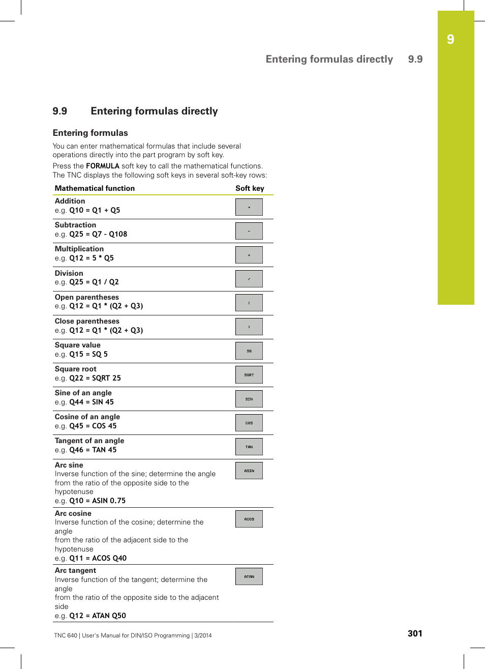 9 entering formulas directly, Entering formulas, Entering formulas directly | Entering formulas directly 9.9 | HEIDENHAIN TNC 640 (34059x-04) ISO programming User Manual | Page 301 / 645
