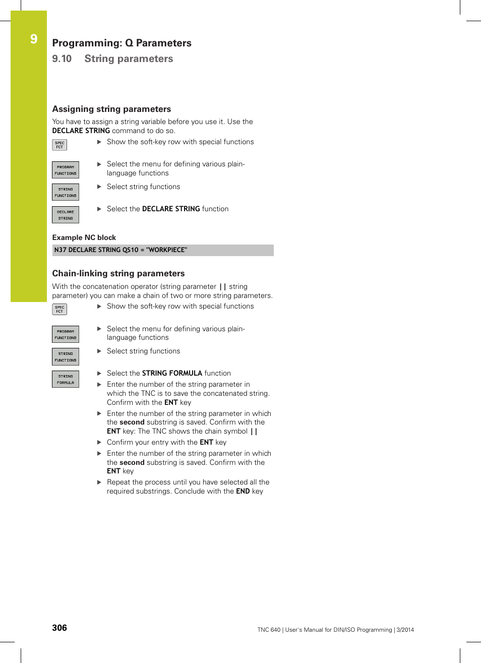 Assigning string parameters, Chain-linking string parameters, Programming: q parameters 9.10 string parameters | HEIDENHAIN TNC 640 (34059x-04) ISO programming User Manual | Page 306 / 645