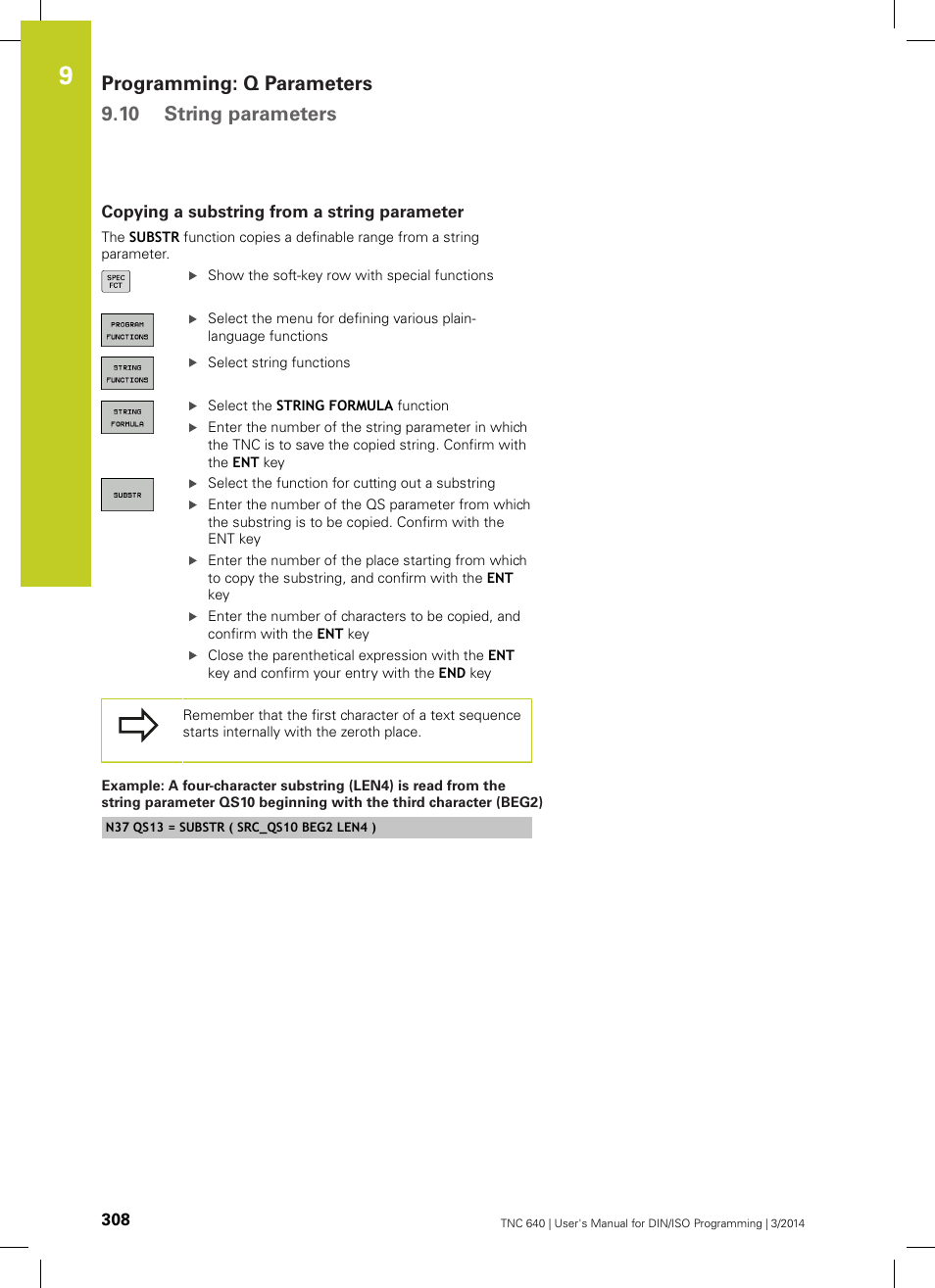 Copying a substring from a string parameter, Programming: q parameters 9.10 string parameters | HEIDENHAIN TNC 640 (34059x-04) ISO programming User Manual | Page 308 / 645