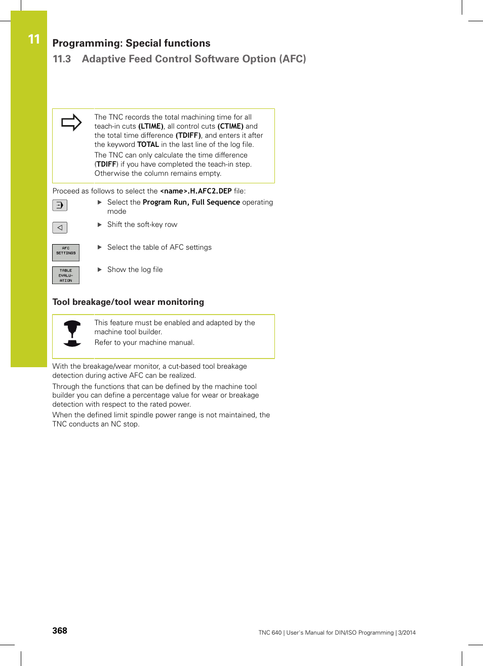 Tool breakage/tool wear monitoring | HEIDENHAIN TNC 640 (34059x-04) ISO programming User Manual | Page 368 / 645