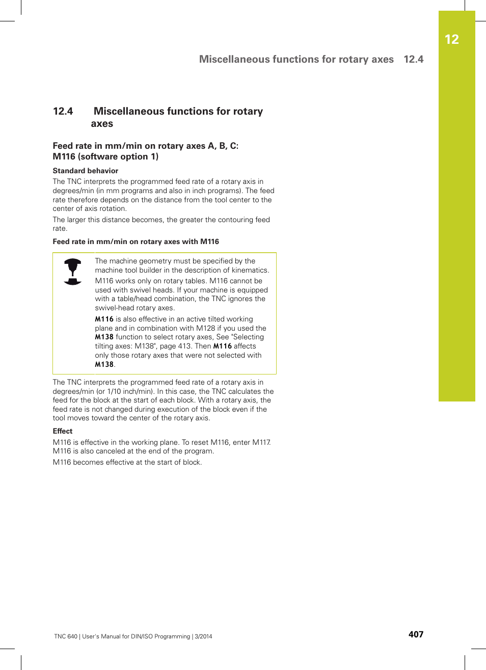 4 miscellaneous functions for rotary axes, Miscellaneous functions for rotary axes, Miscellaneous functions for rotary axes 12.4 | HEIDENHAIN TNC 640 (34059x-04) ISO programming User Manual | Page 407 / 645