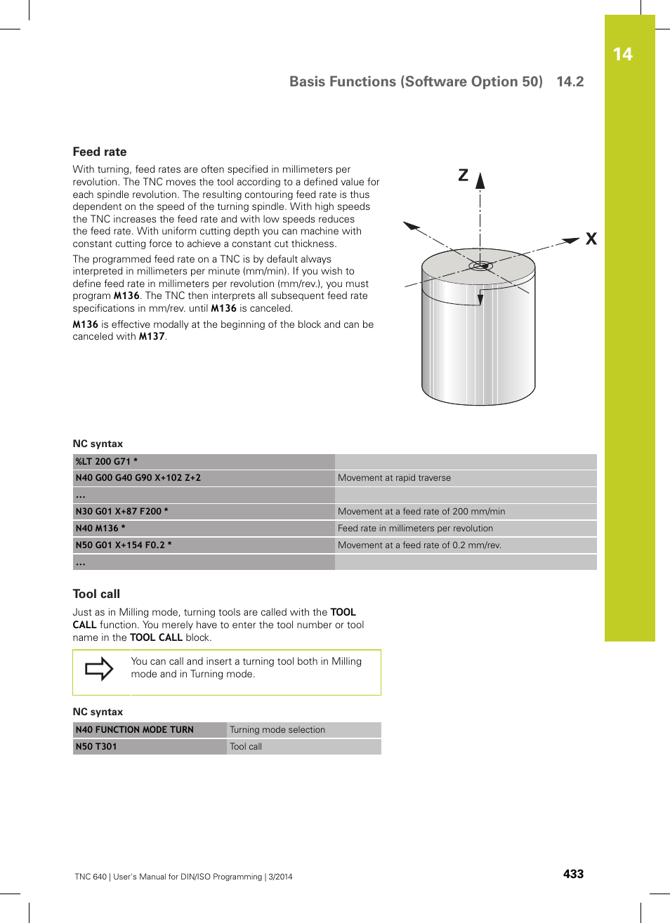 Feed rate, Tool call | HEIDENHAIN TNC 640 (34059x-04) ISO programming User Manual | Page 433 / 645