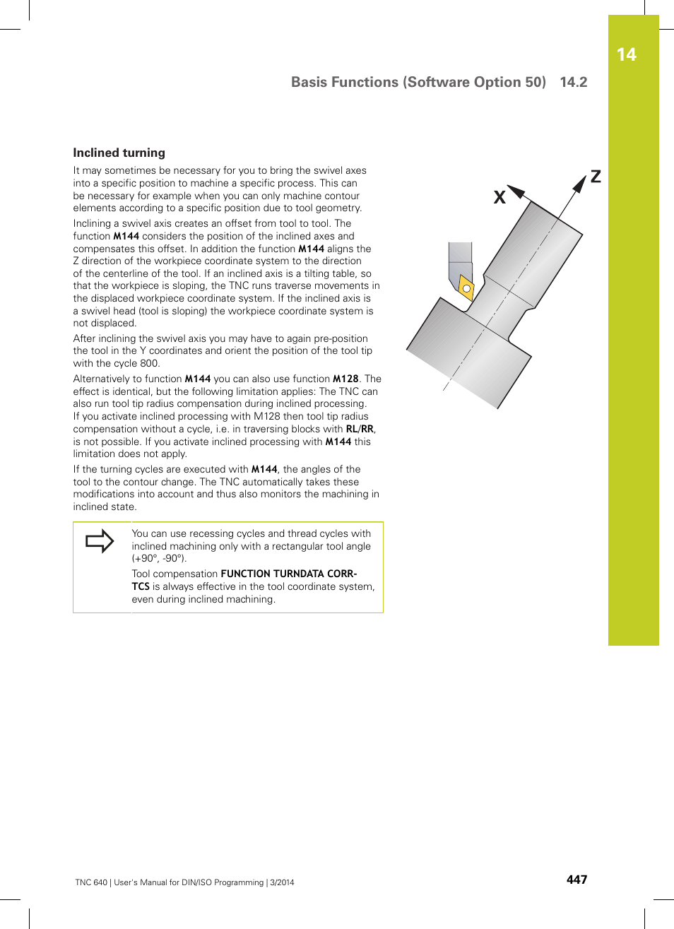 Inclined turning | HEIDENHAIN TNC 640 (34059x-04) ISO programming User Manual | Page 447 / 645