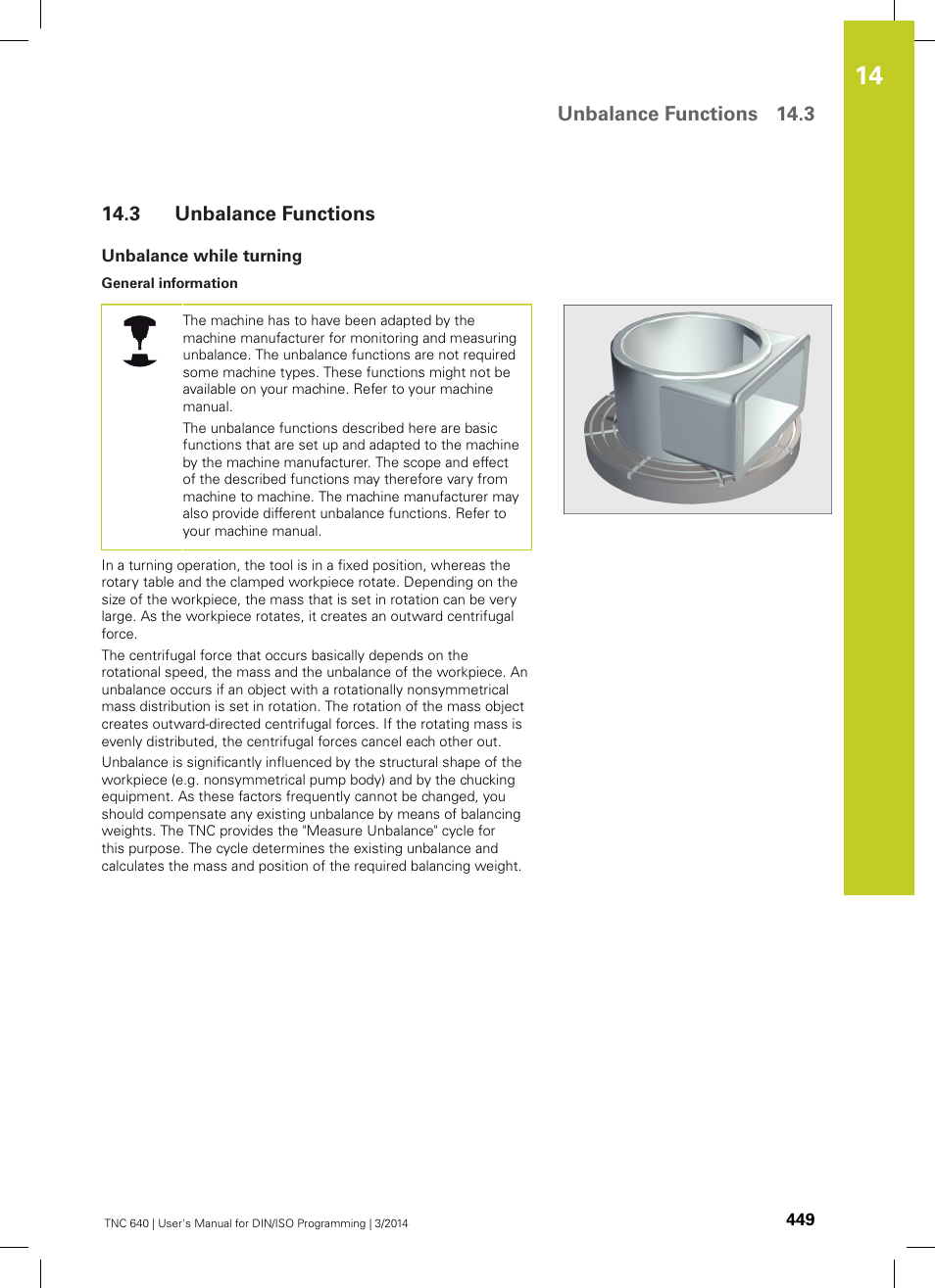 3 unbalance functions, Unbalance while turning, Unbalance functions | Unbalance functions 14.3 | HEIDENHAIN TNC 640 (34059x-04) ISO programming User Manual | Page 449 / 645