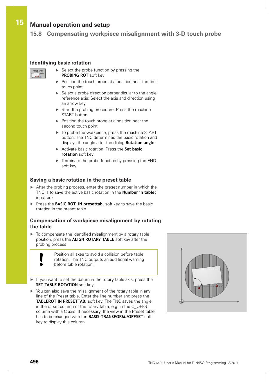 Identifying basic rotation, Saving a basic rotation in the preset table, Ation ("compensation of | HEIDENHAIN TNC 640 (34059x-04) ISO programming User Manual | Page 496 / 645