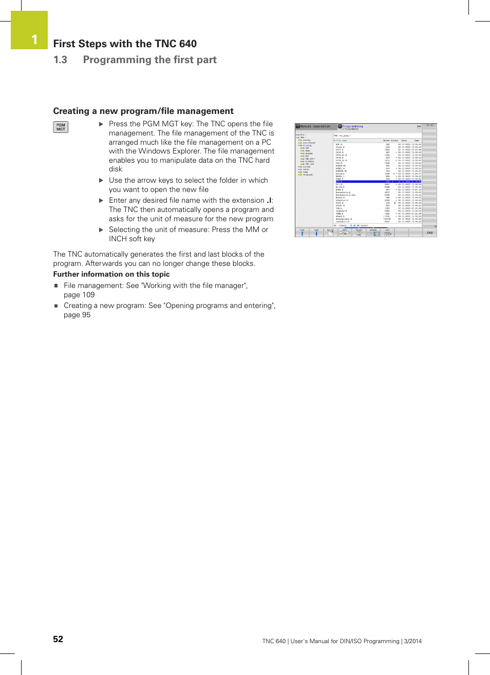 Creating a new program/file management | HEIDENHAIN TNC 640 (34059x-04) ISO programming User Manual | Page 52 / 645