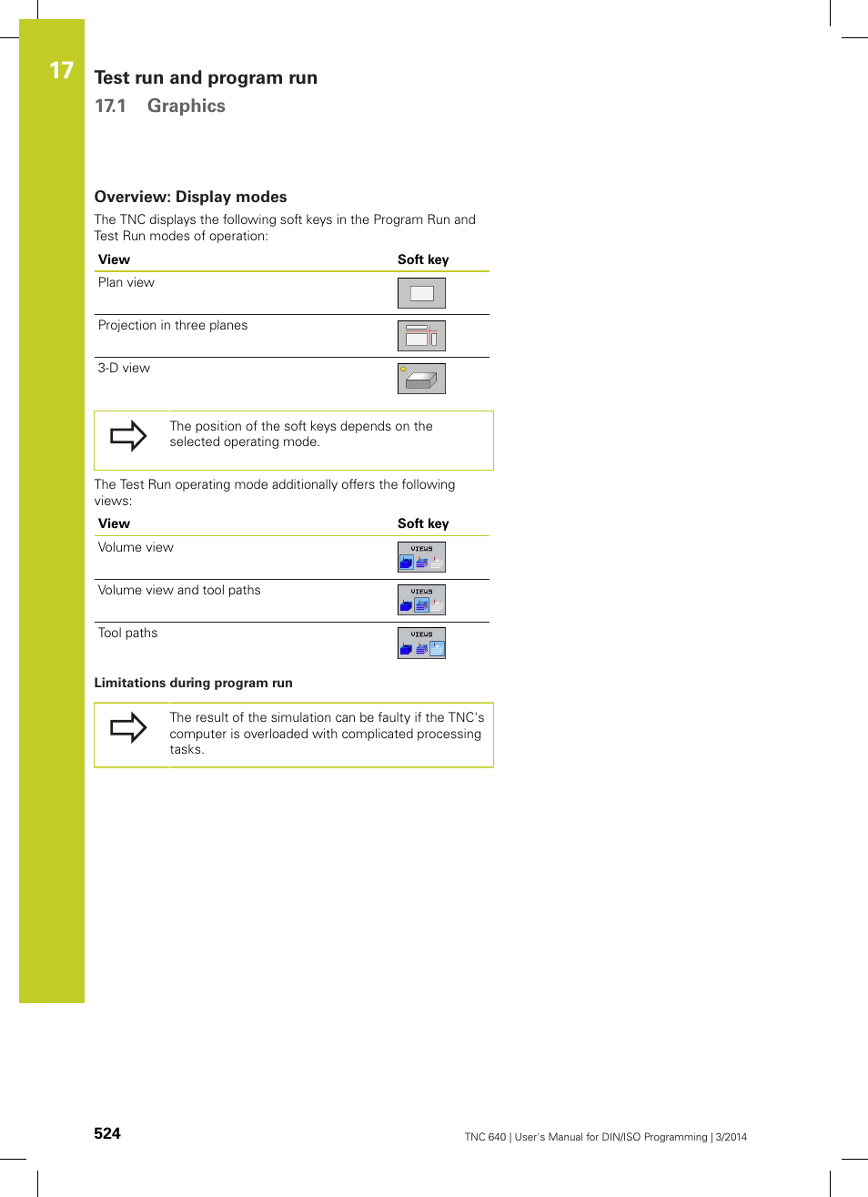 Overview: display modes, Test run and program run 17.1 graphics | HEIDENHAIN TNC 640 (34059x-04) ISO programming User Manual | Page 524 / 645