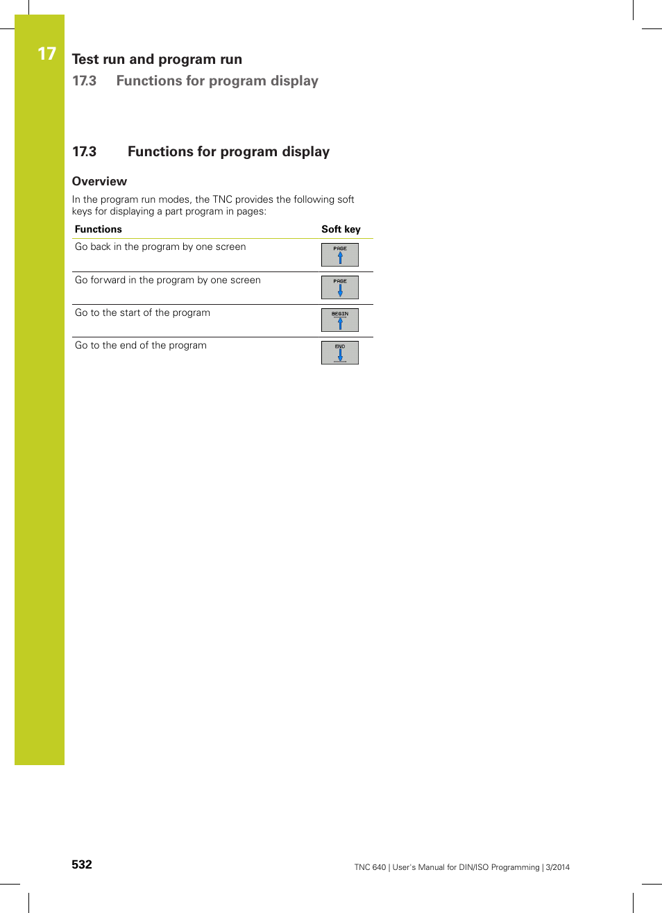 3 functions for program display, Overview, Functions for program display | HEIDENHAIN TNC 640 (34059x-04) ISO programming User Manual | Page 532 / 645