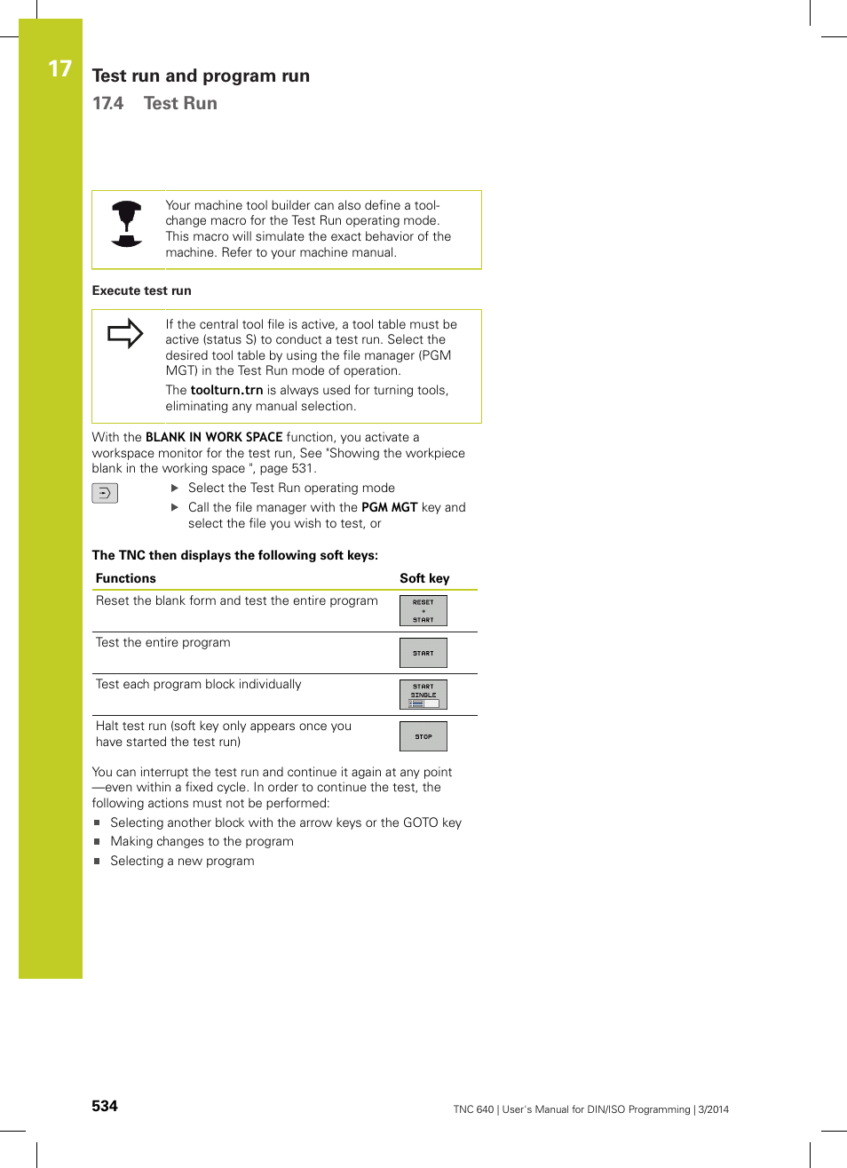 Test run and program run 17.4 test run | HEIDENHAIN TNC 640 (34059x-04) ISO programming User Manual | Page 534 / 645