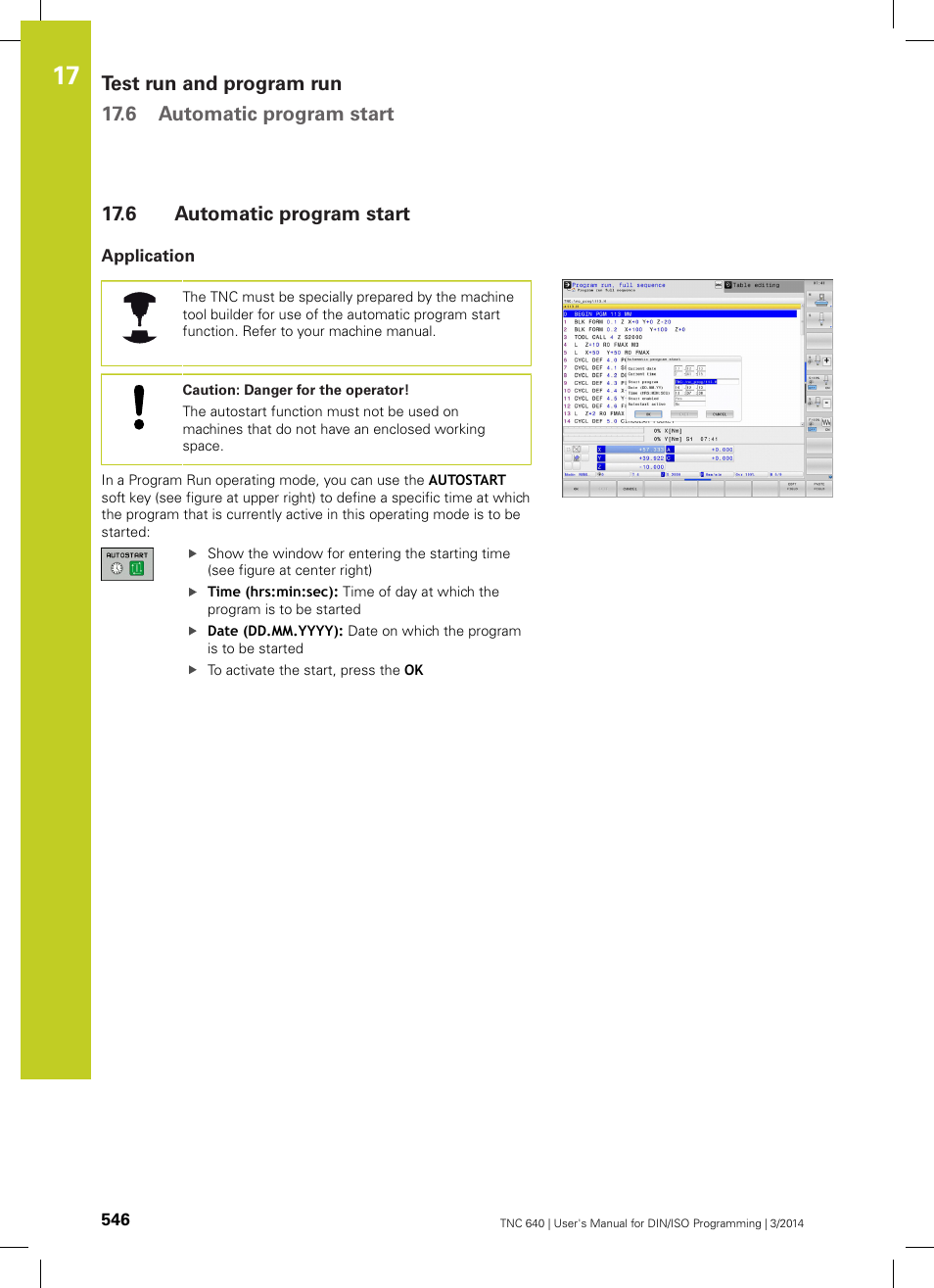 6 automatic program start, Application, Automatic program start | HEIDENHAIN TNC 640 (34059x-04) ISO programming User Manual | Page 546 / 645