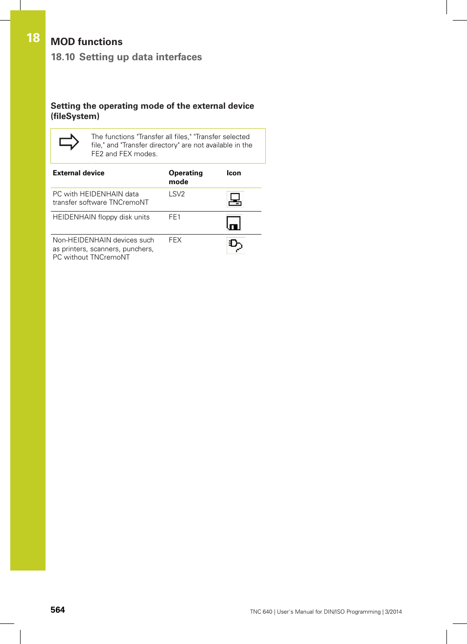 Mod functions 18.10 setting up data interfaces | HEIDENHAIN TNC 640 (34059x-04) ISO programming User Manual | Page 564 / 645