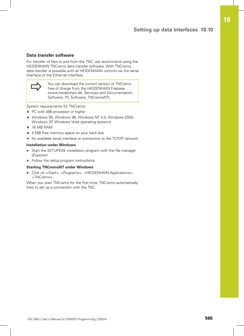 Data transfer software, Setting up data interfaces 18.10 | HEIDENHAIN TNC 640 (34059x-04) ISO programming User Manual | Page 565 / 645