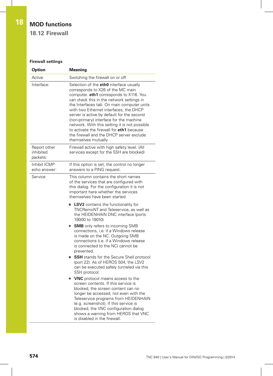 Mod functions 18.12 firewall | HEIDENHAIN TNC 640 (34059x-04) ISO programming User Manual | Page 574 / 645