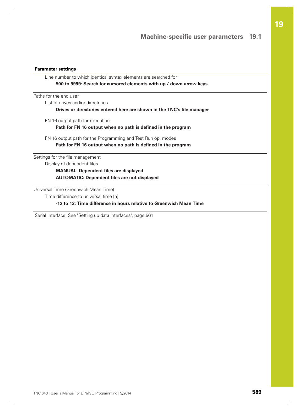 Machine-specific user parameters 19.1 | HEIDENHAIN TNC 640 (34059x-04) ISO programming User Manual | Page 589 / 645