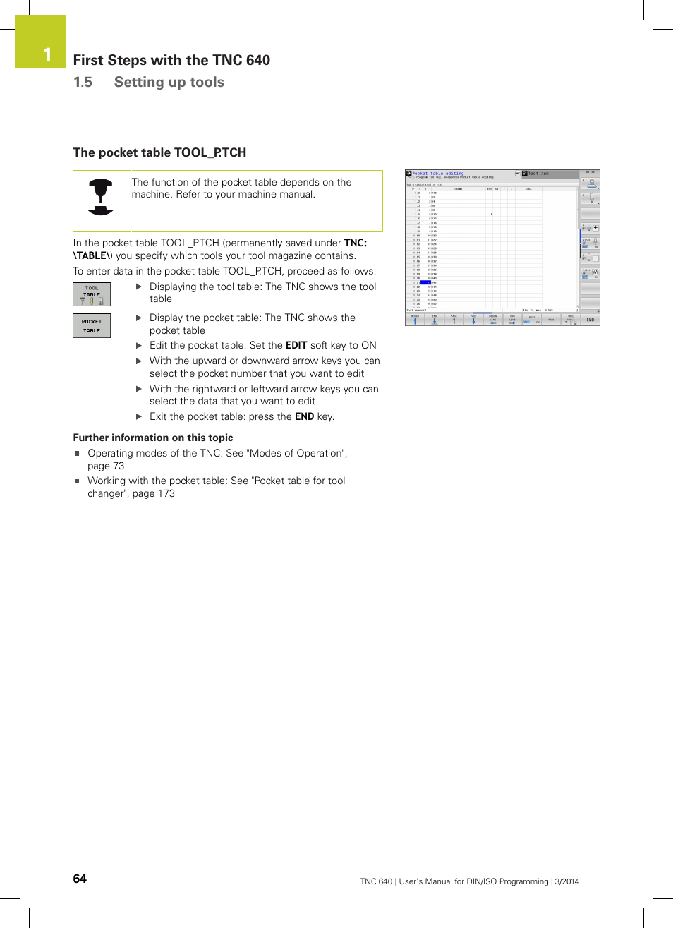 The pocket table tool_p.tch | HEIDENHAIN TNC 640 (34059x-04) ISO programming User Manual | Page 64 / 645