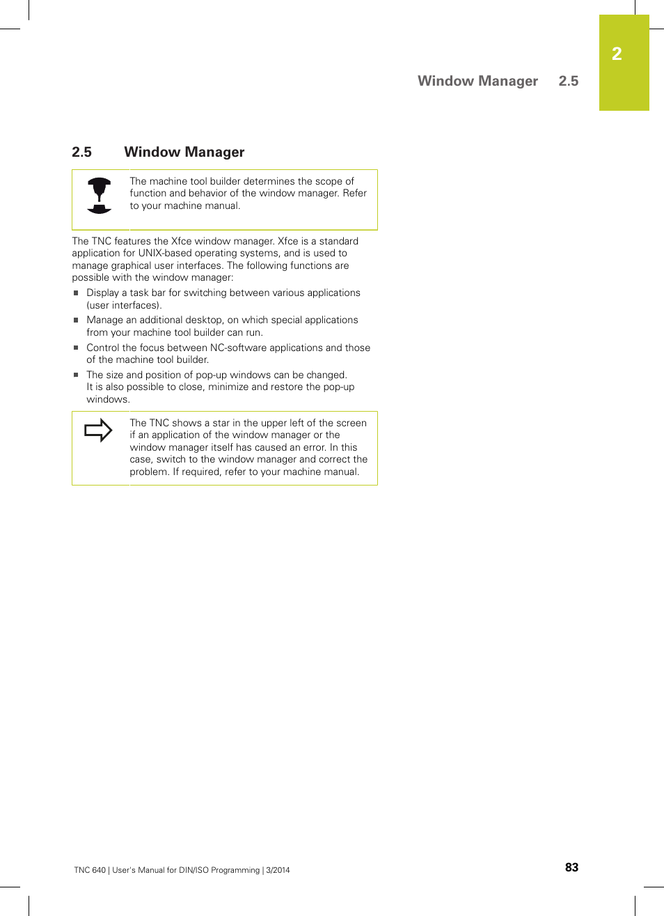 5 window manager, Window manager, Window manager 2.5 | HEIDENHAIN TNC 640 (34059x-04) ISO programming User Manual | Page 83 / 645