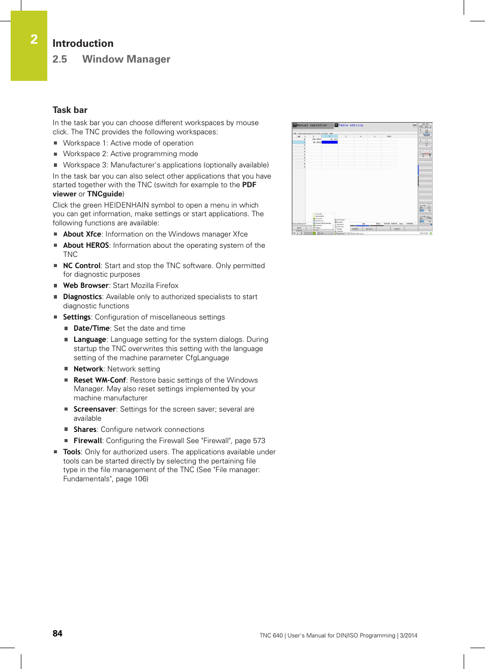 Task bar, Introduction 2.5 window manager | HEIDENHAIN TNC 640 (34059x-04) ISO programming User Manual | Page 84 / 645