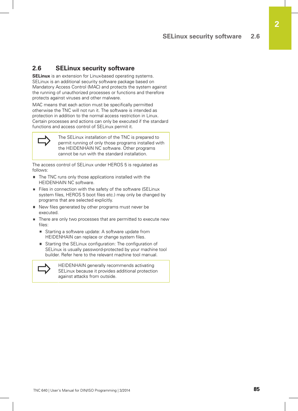 6 selinux security software, Selinux security software, Selinux security software 2.6 | HEIDENHAIN TNC 640 (34059x-04) ISO programming User Manual | Page 85 / 645